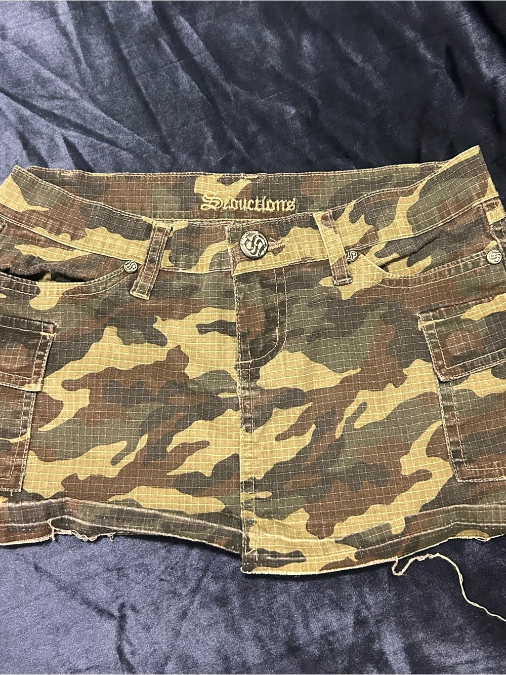 Camo Mini Skirt with Utility Pockets - Olive/Brown